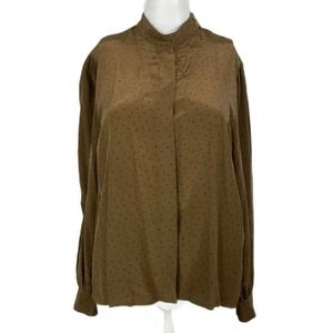VTG David Harkham Shirt Womens Sz 12 Brown Silk Vintage Hidden Button Blouse